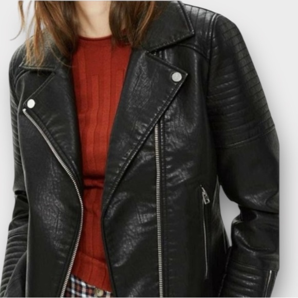 Topshop Rosa Biker Jacket Black Size 10 - Picture 4 of 15